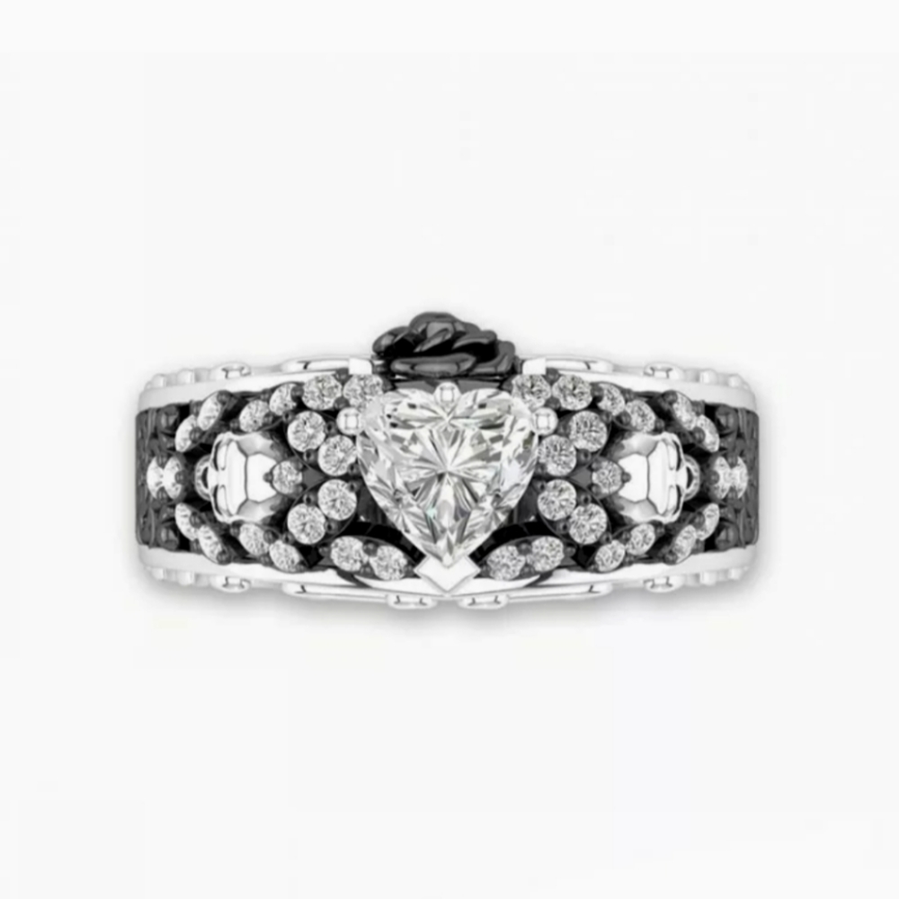 Black and Silver Skull and Rose Ring